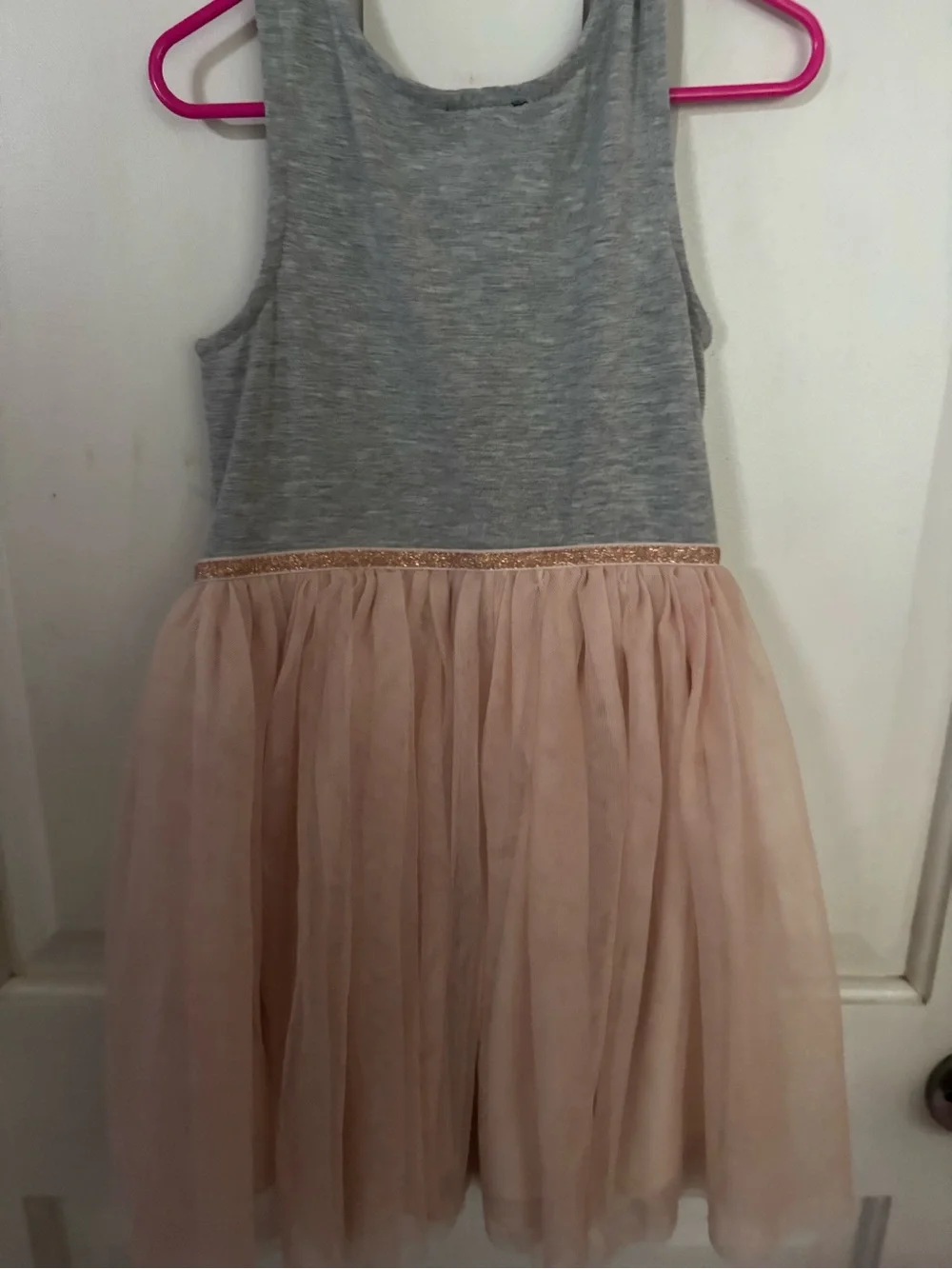 Zunie Gray Tank Dress with Rose Gold Sequin Heart and Blush Tulle Skirt